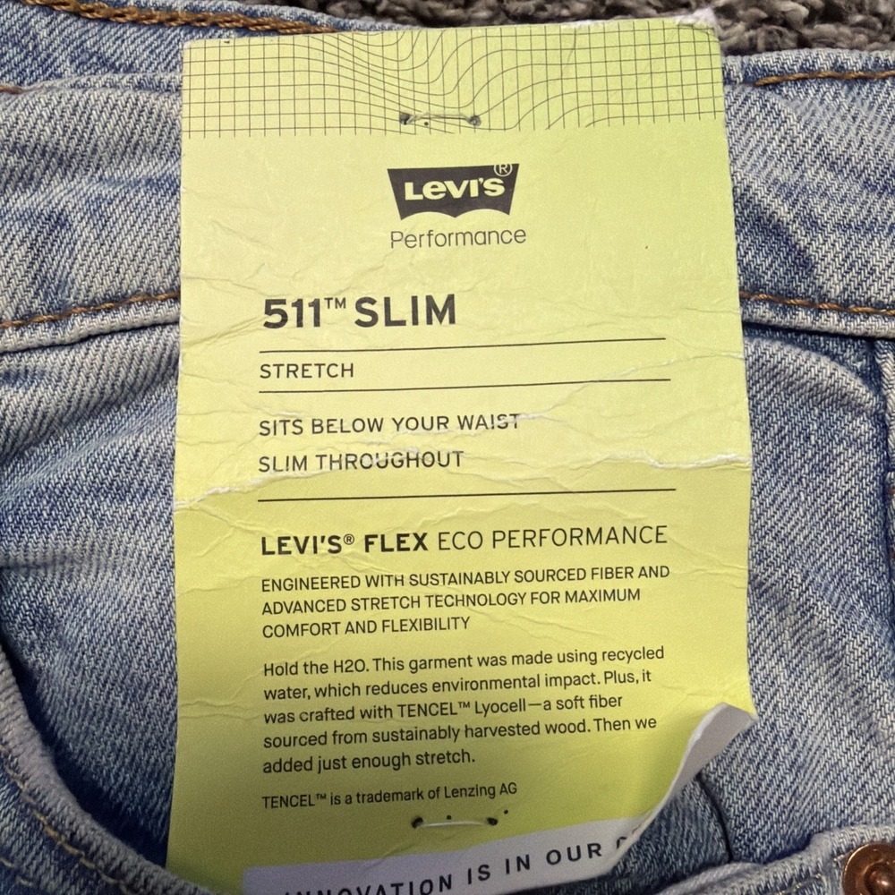 Levi's 511 Slim Stretch Denim Jeans Blue Men's 5-Pocket Light Wash Size 32x30 - Picture 4 of 11